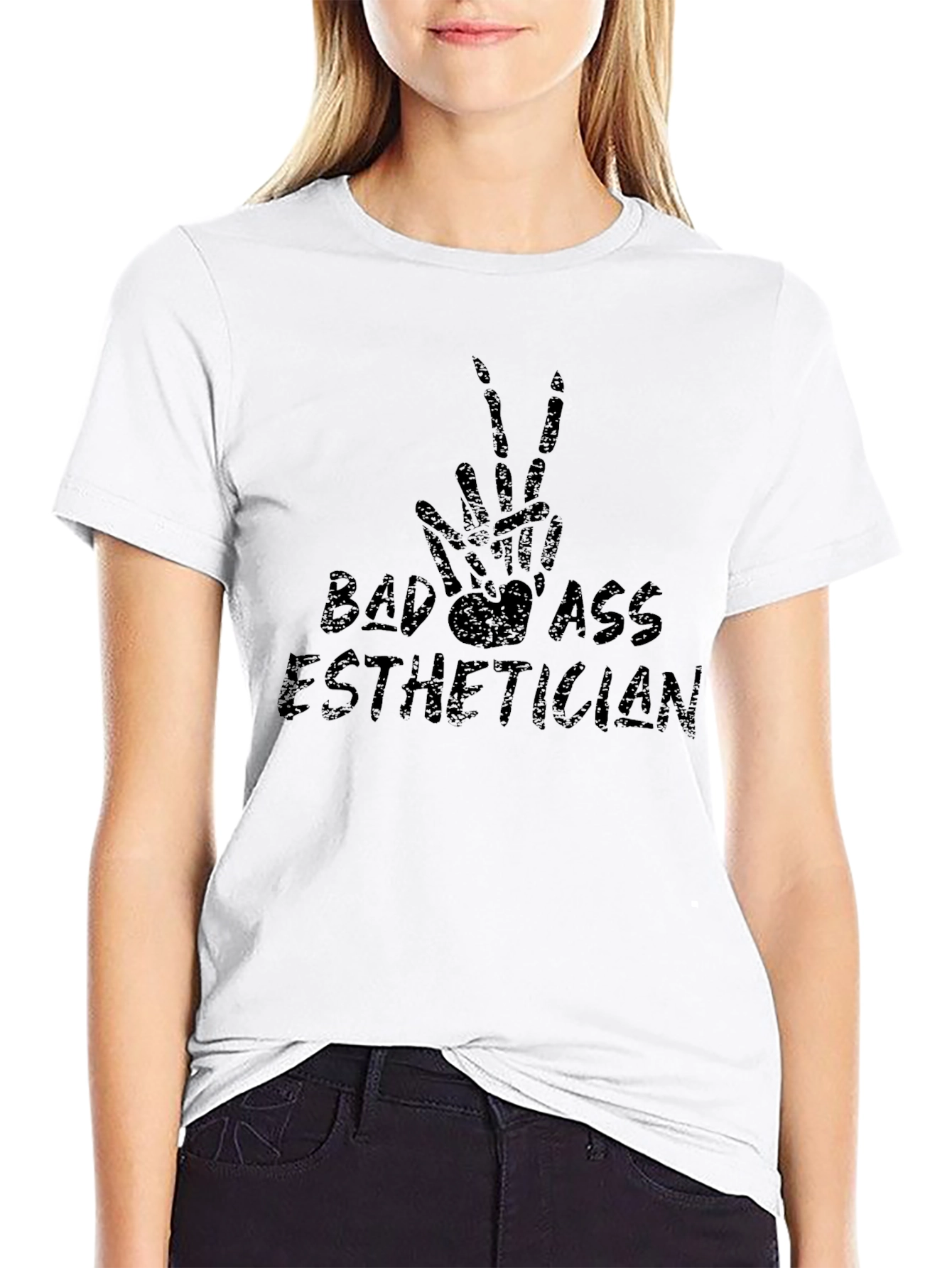 Badass Esthetician Skeleton Hand Peace Sign T-Shirt