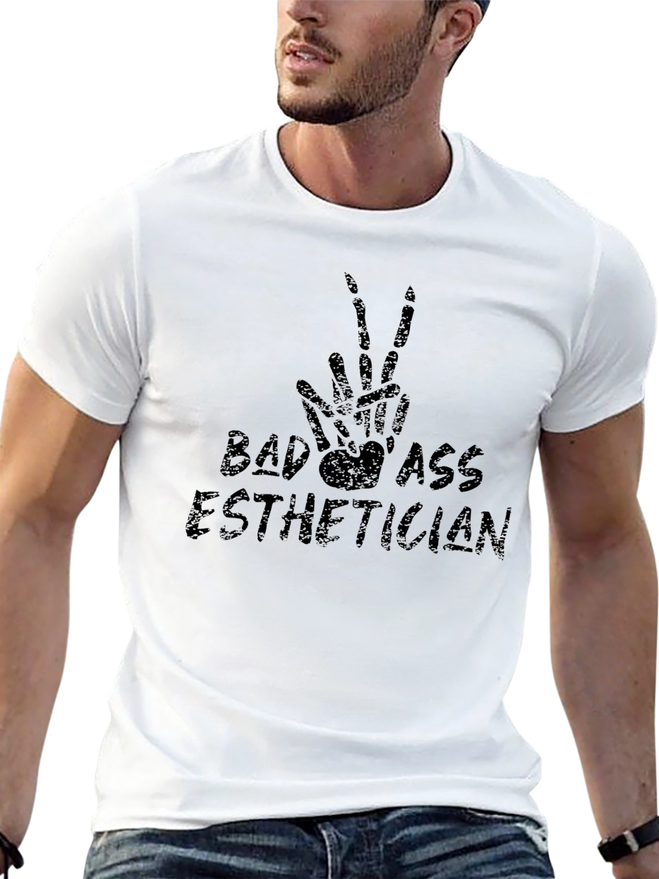 Badass Esthetician Skeleton Hand Peace Sign T-Shirt