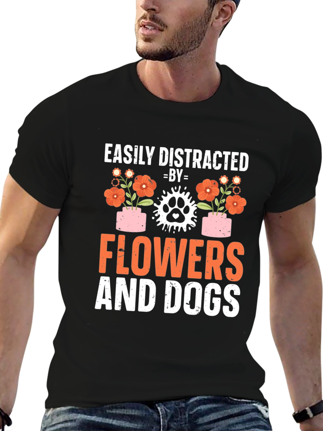 Easily Distracted By Flowers And Dogs T-Shirt
