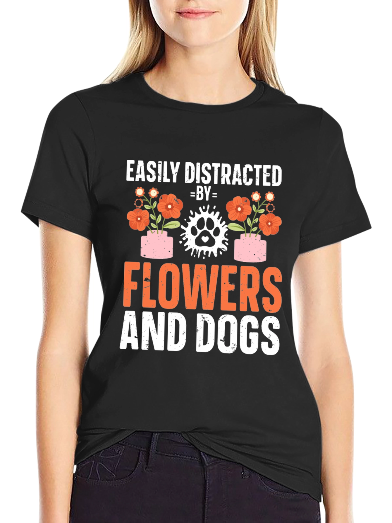 Easily Distracted By Flowers And Dogs T-Shirt
