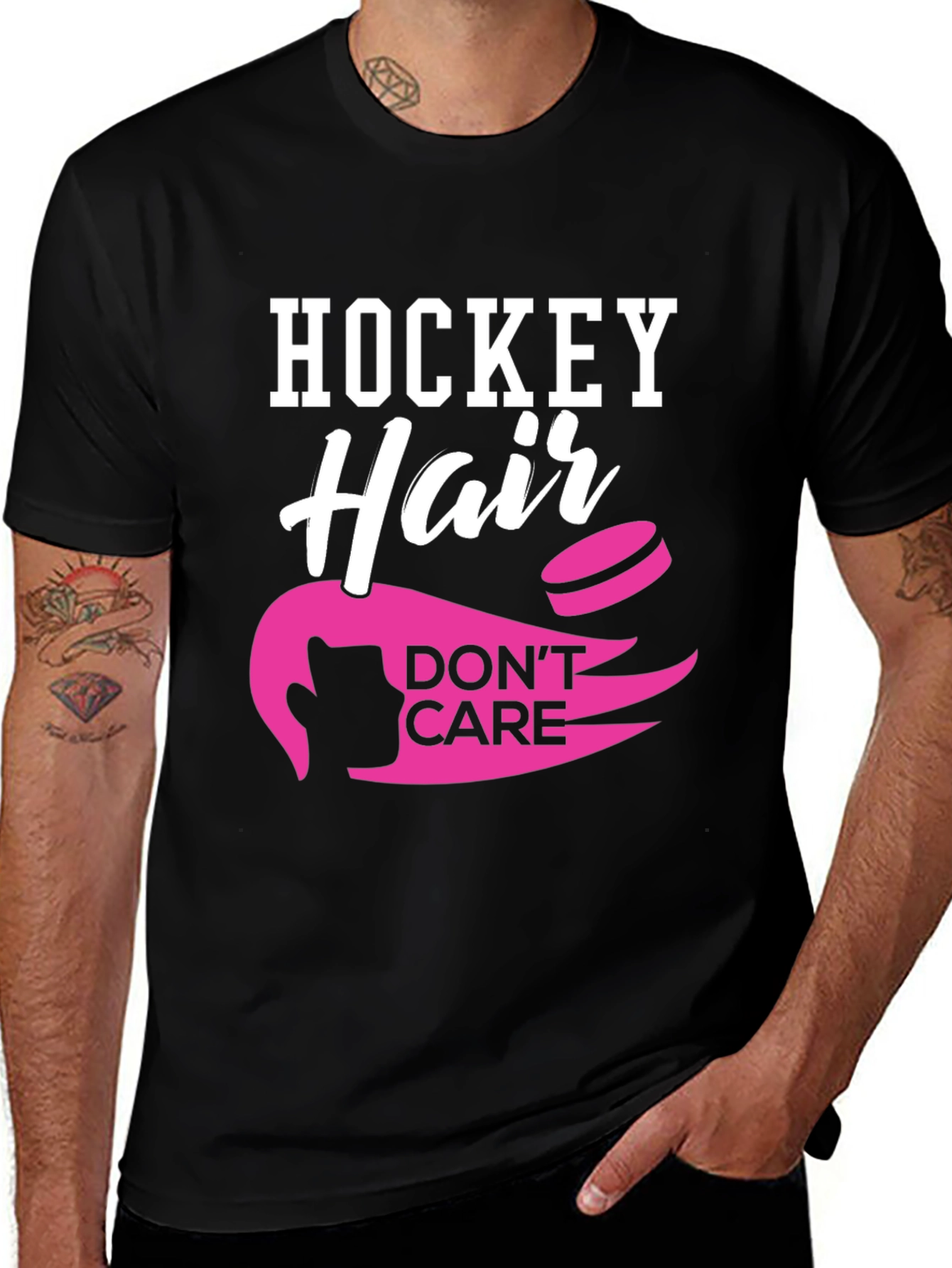 Hockey Hair Dont Care Black T-Shirt