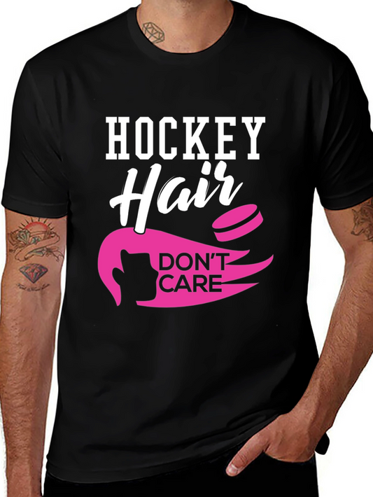 Hockey Hair Dont Care Black T-Shirt