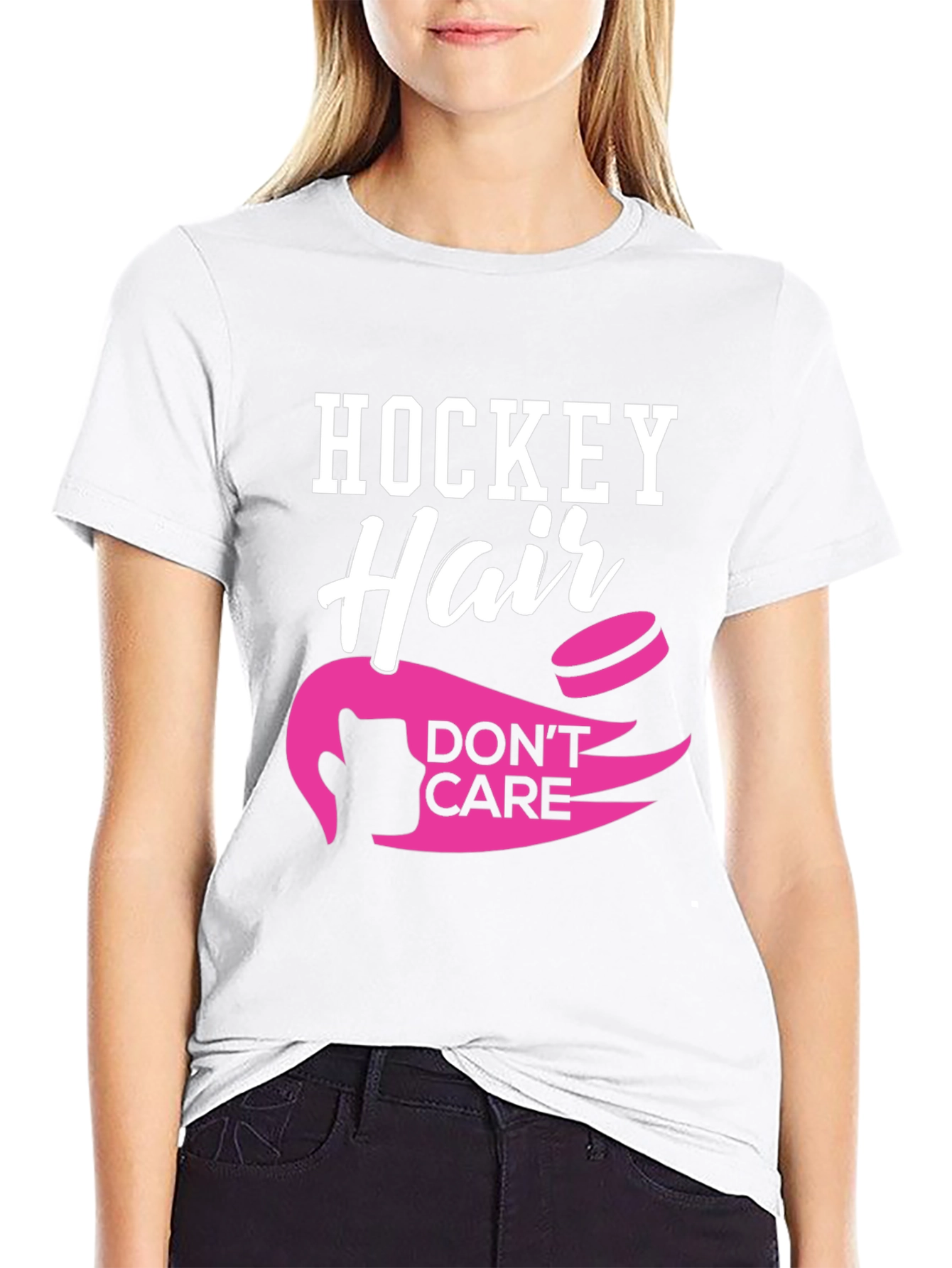 Hockey Hair Dont Care Black T-Shirt
