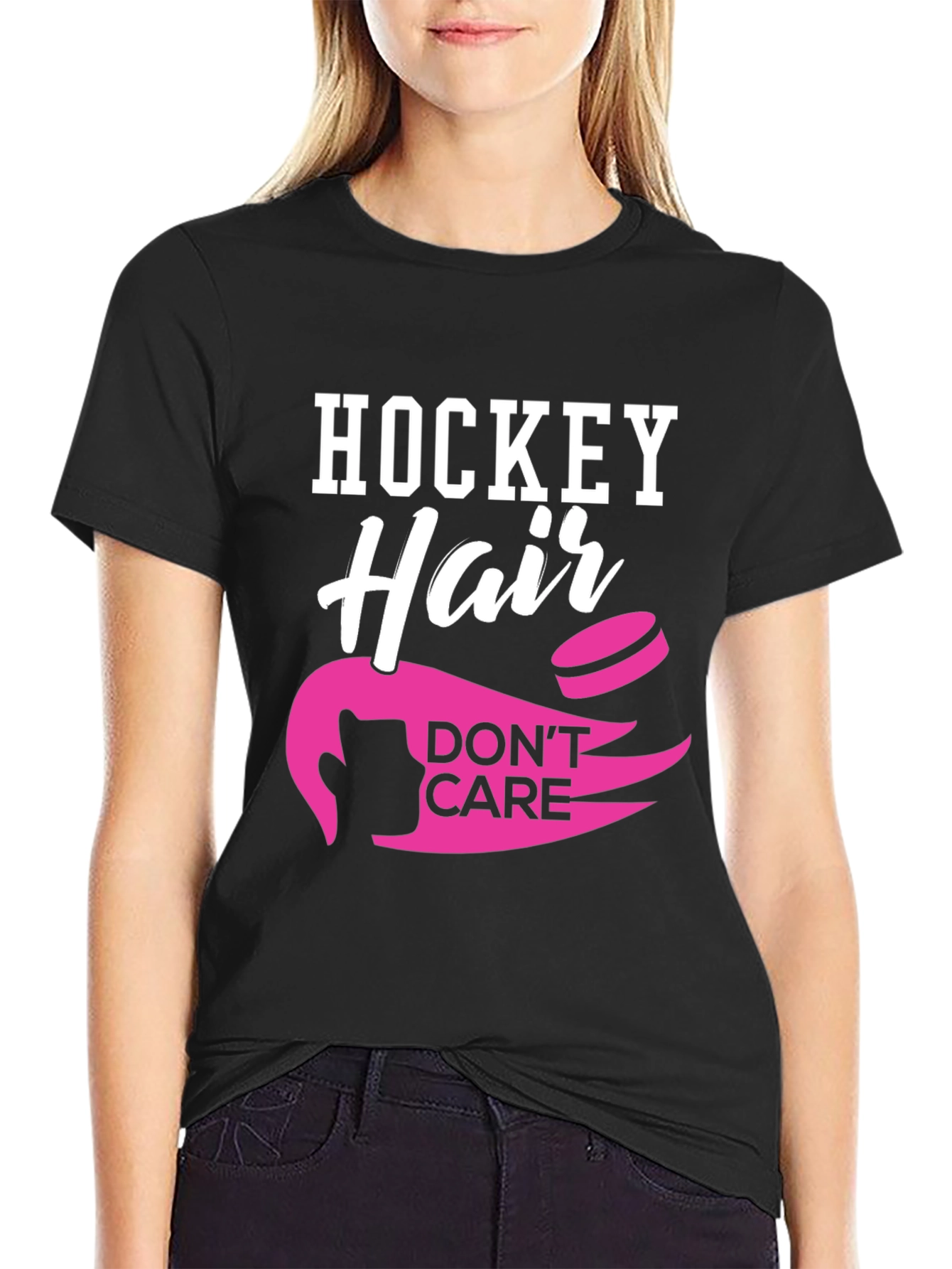 Hockey Hair Dont Care Black T-Shirt