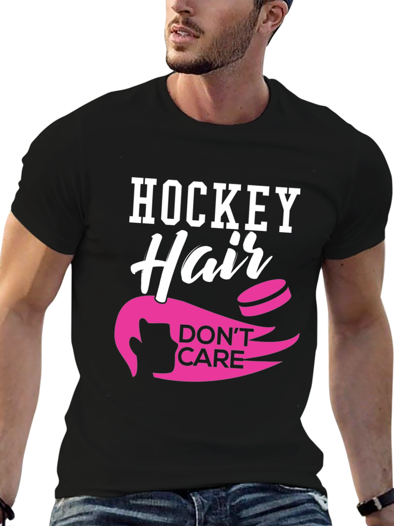 Hockey Hair Dont Care Black T-Shirt