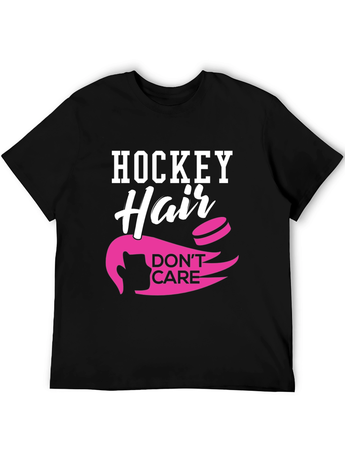 Hockey Hair Dont Care Black T-Shirt