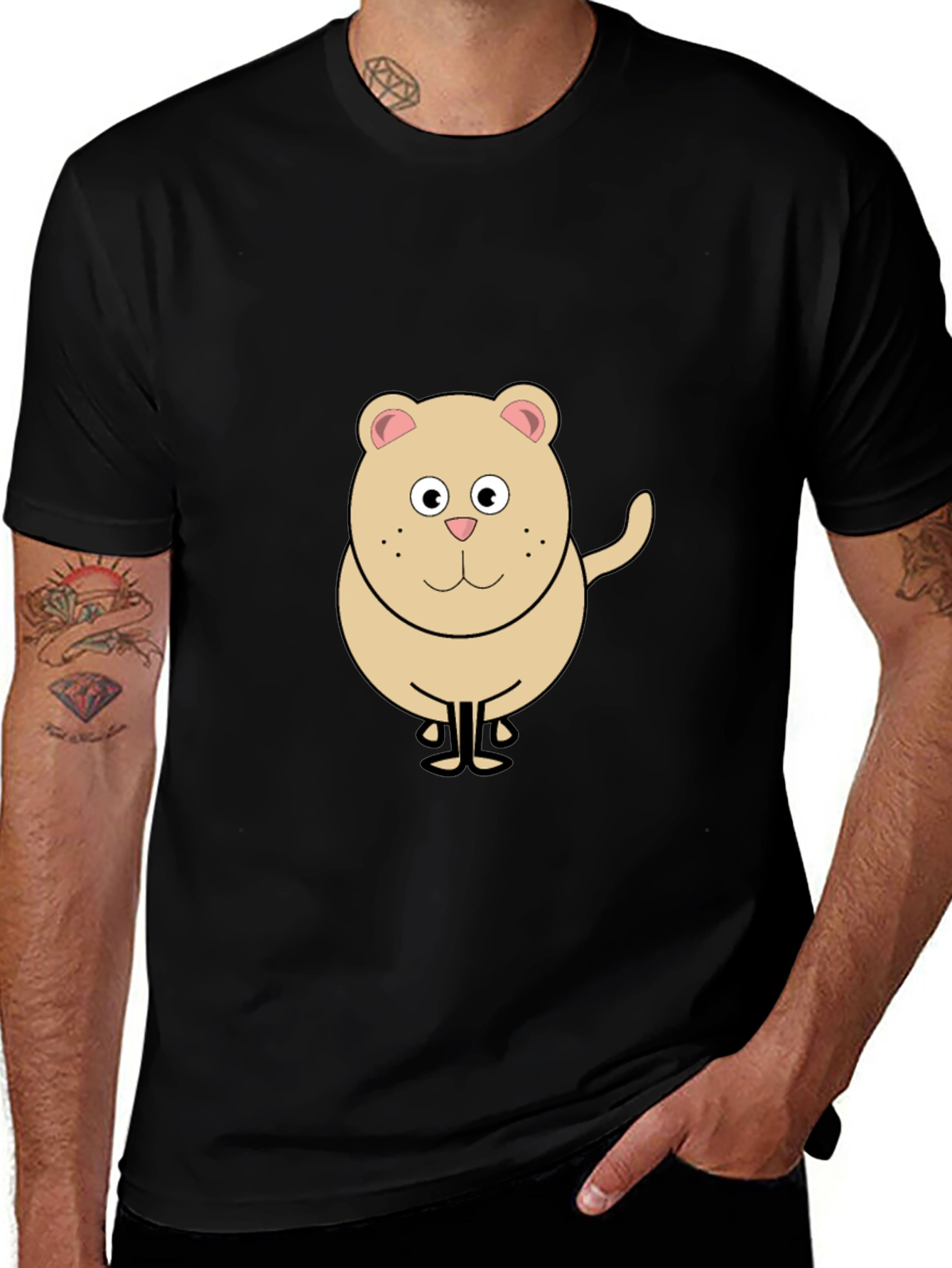 Funny Cartoon Bear Graphic Black T-Shirt