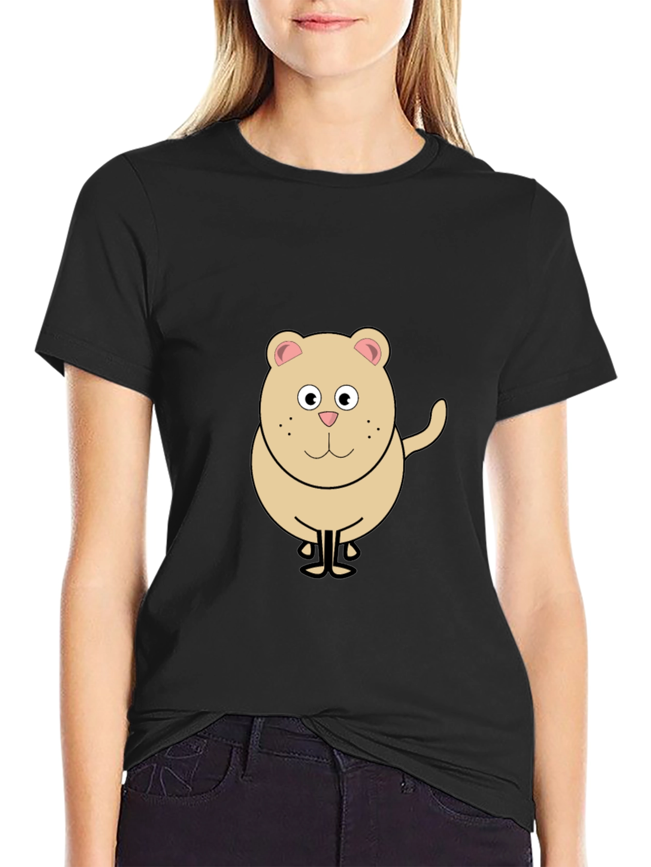 Funny Cartoon Bear Graphic Black T-Shirt