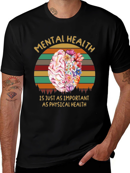Mental Health T-Shirt: Brain & Floral Design