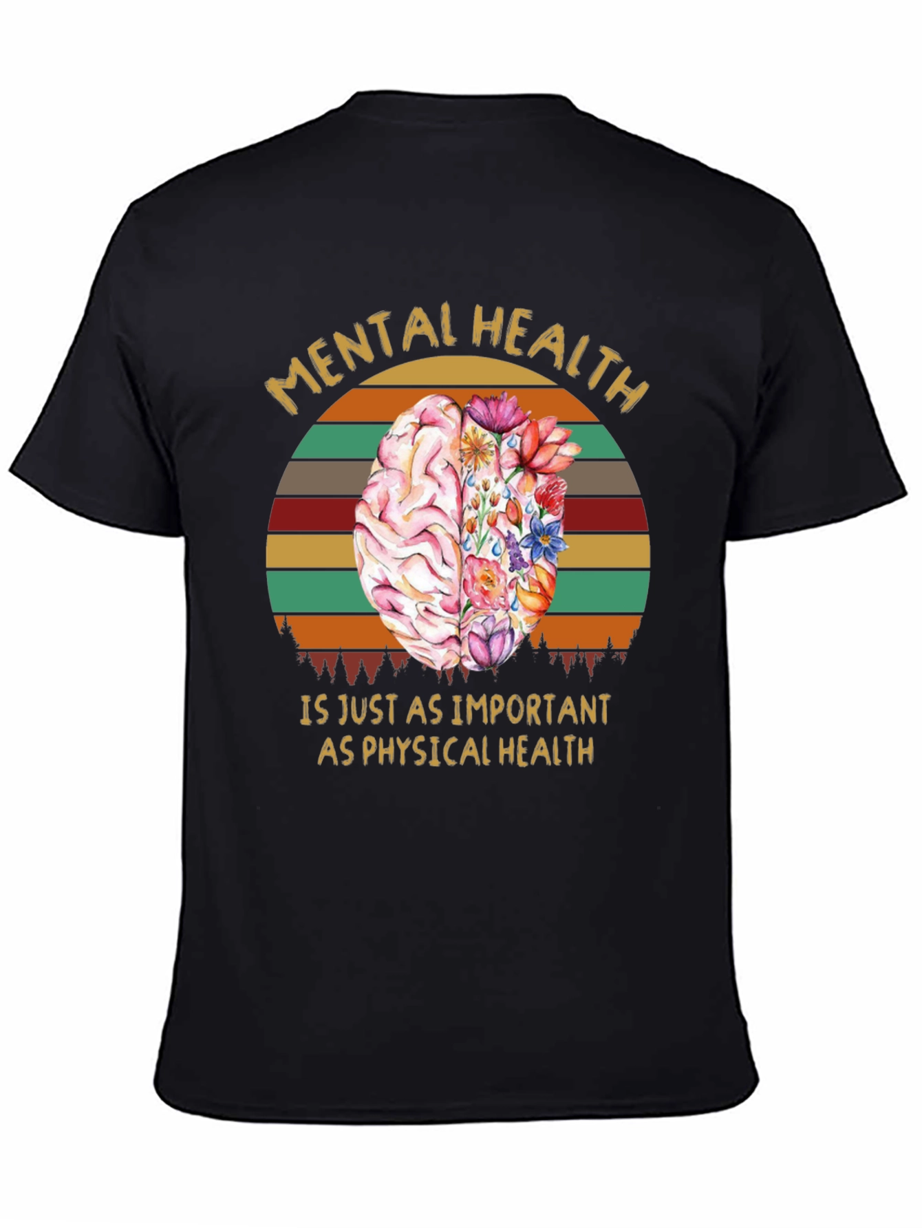 Mental Health T-Shirt: Brain & Floral Design