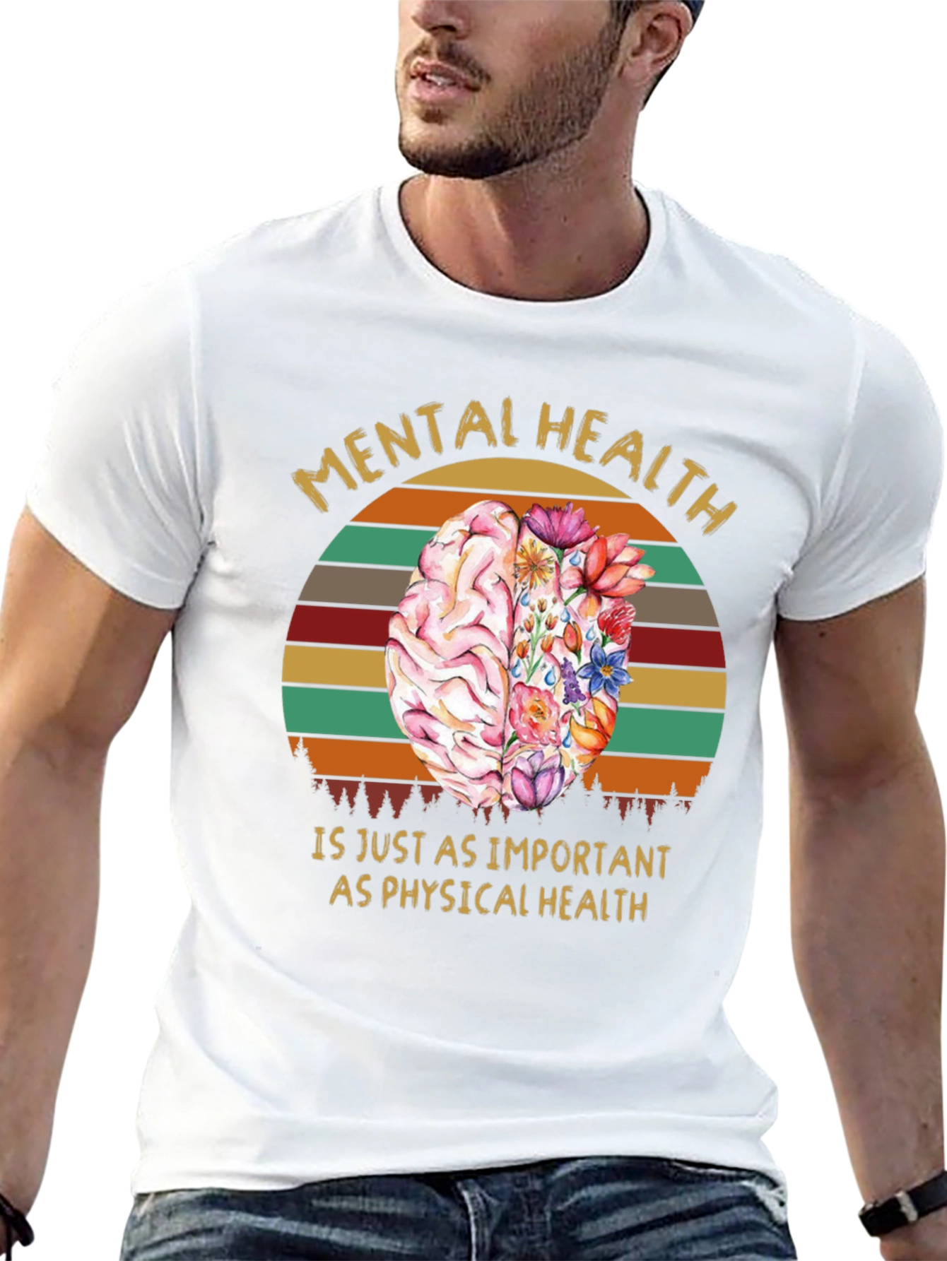Mental Health T-Shirt: Brain & Floral Design