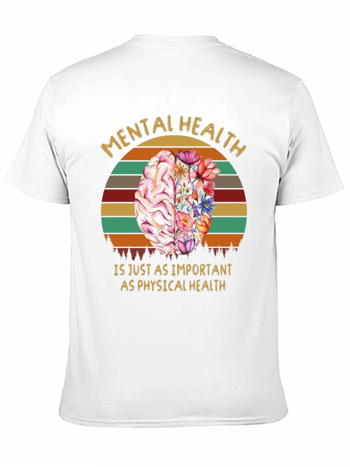 Mental Health T-Shirt: Brain & Floral Design