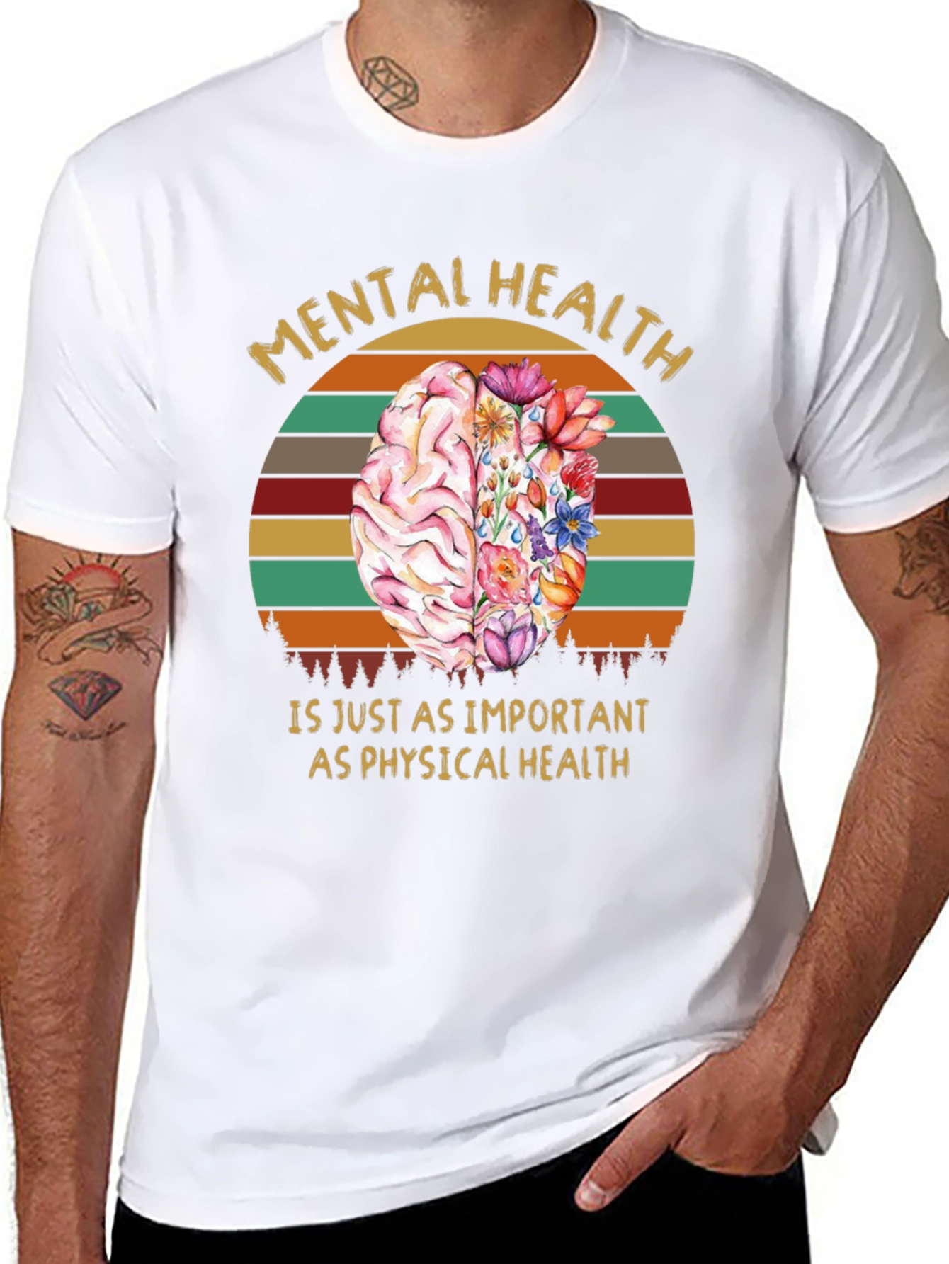 Mental Health T-Shirt: Brain & Floral Design