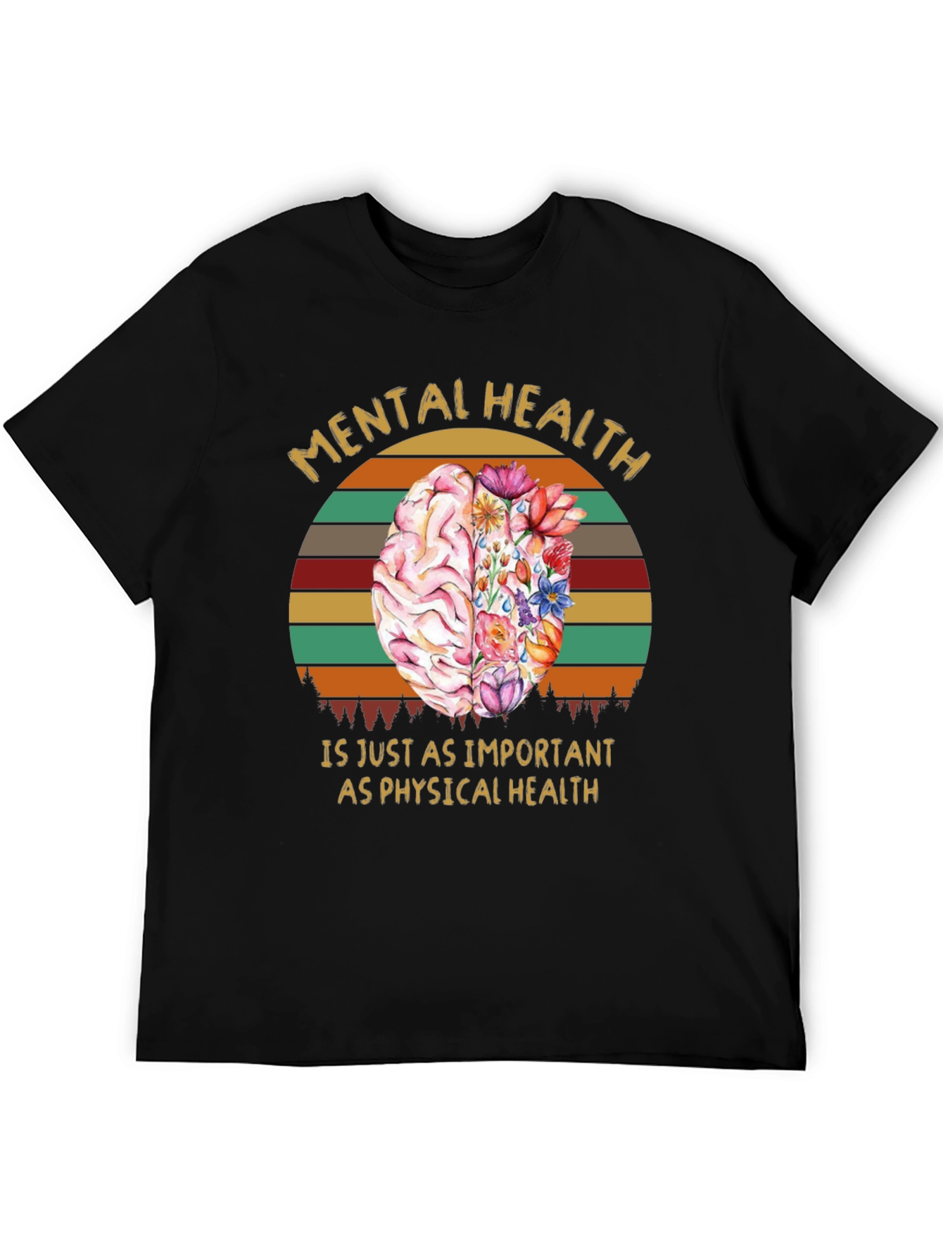 Mental Health T-Shirt: Brain & Floral Design