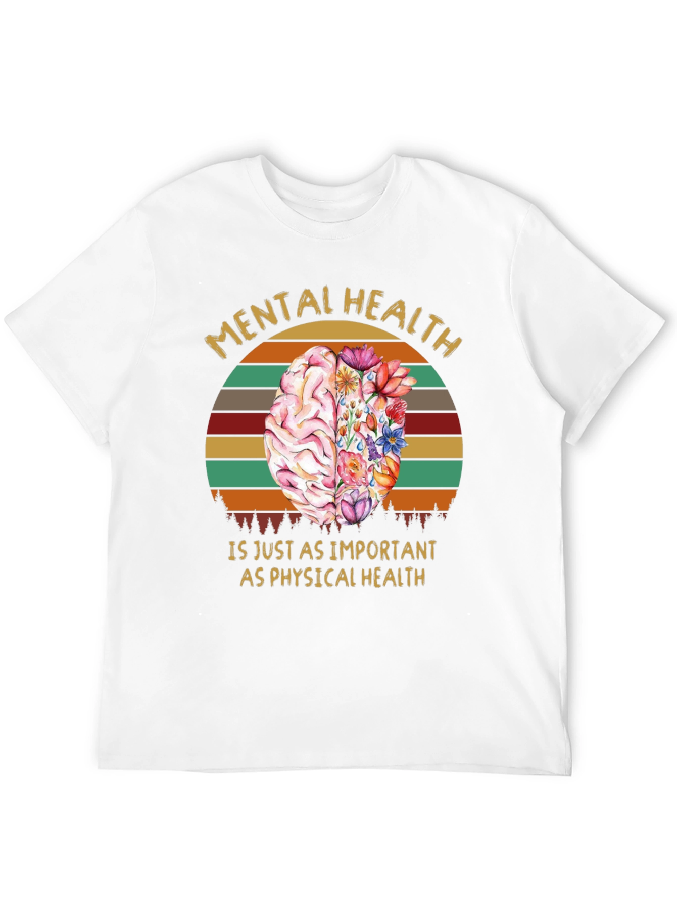 Mental Health T-Shirt: Brain & Floral Design