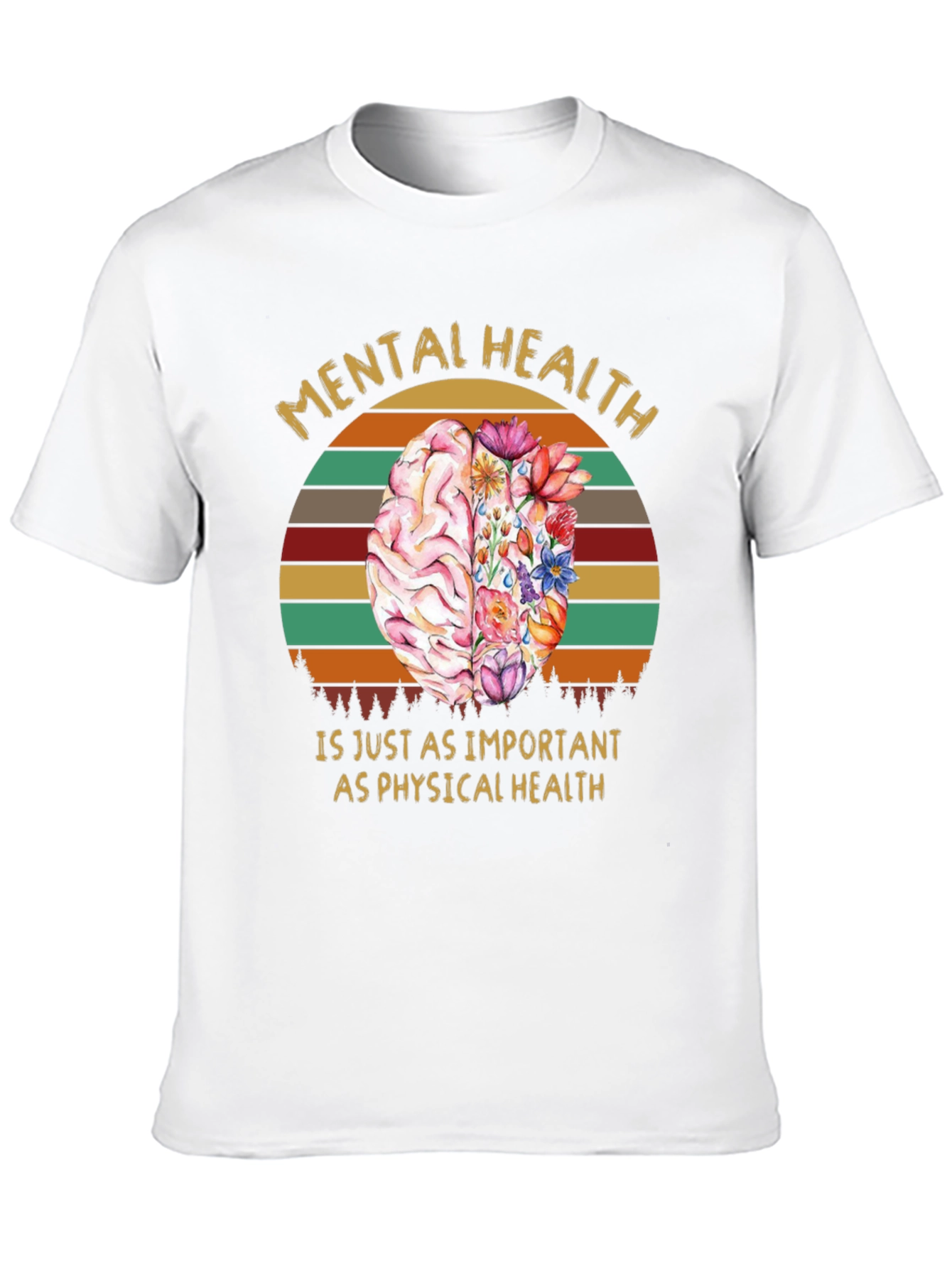 Mental Health T-Shirt: Brain & Floral Design