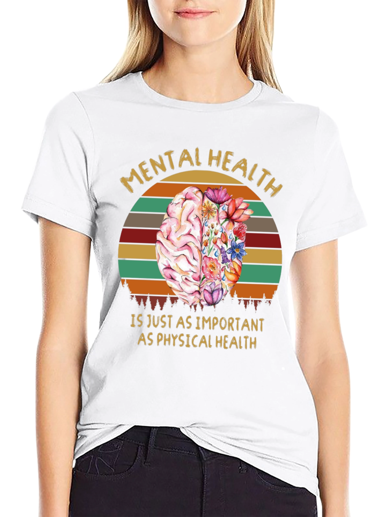 Mental Health T-Shirt: Brain & Floral Design