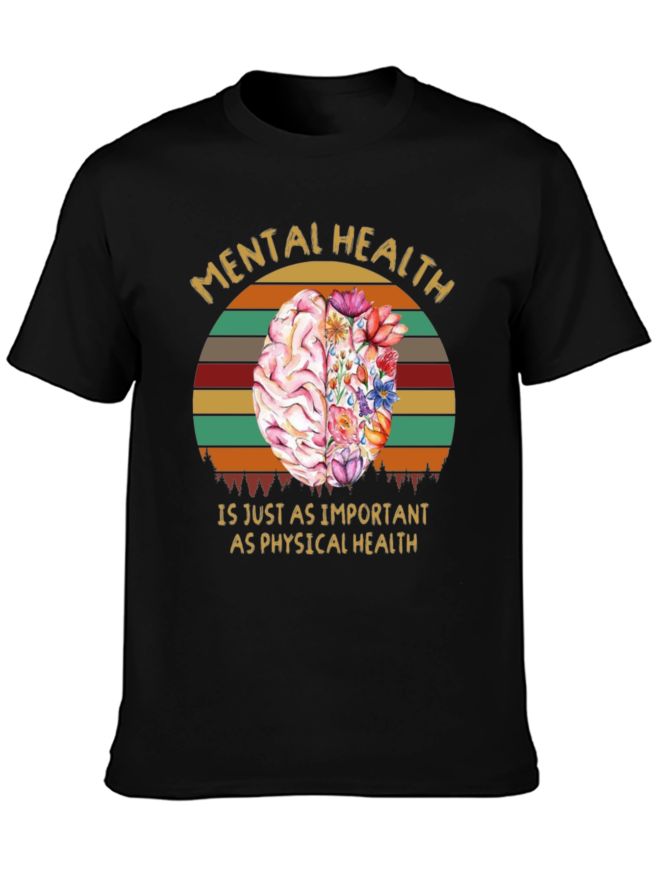 Mental Health T-Shirt: Brain & Floral Design