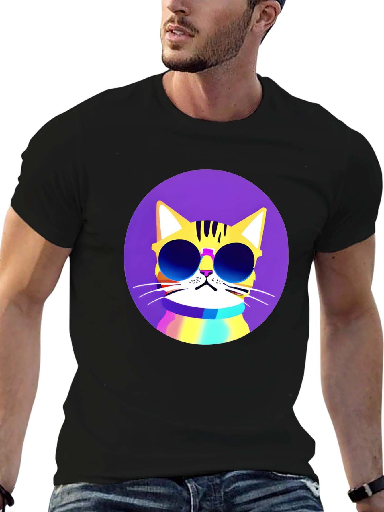 Cool Cat Graphic Tee - Mens Black T-Shirt