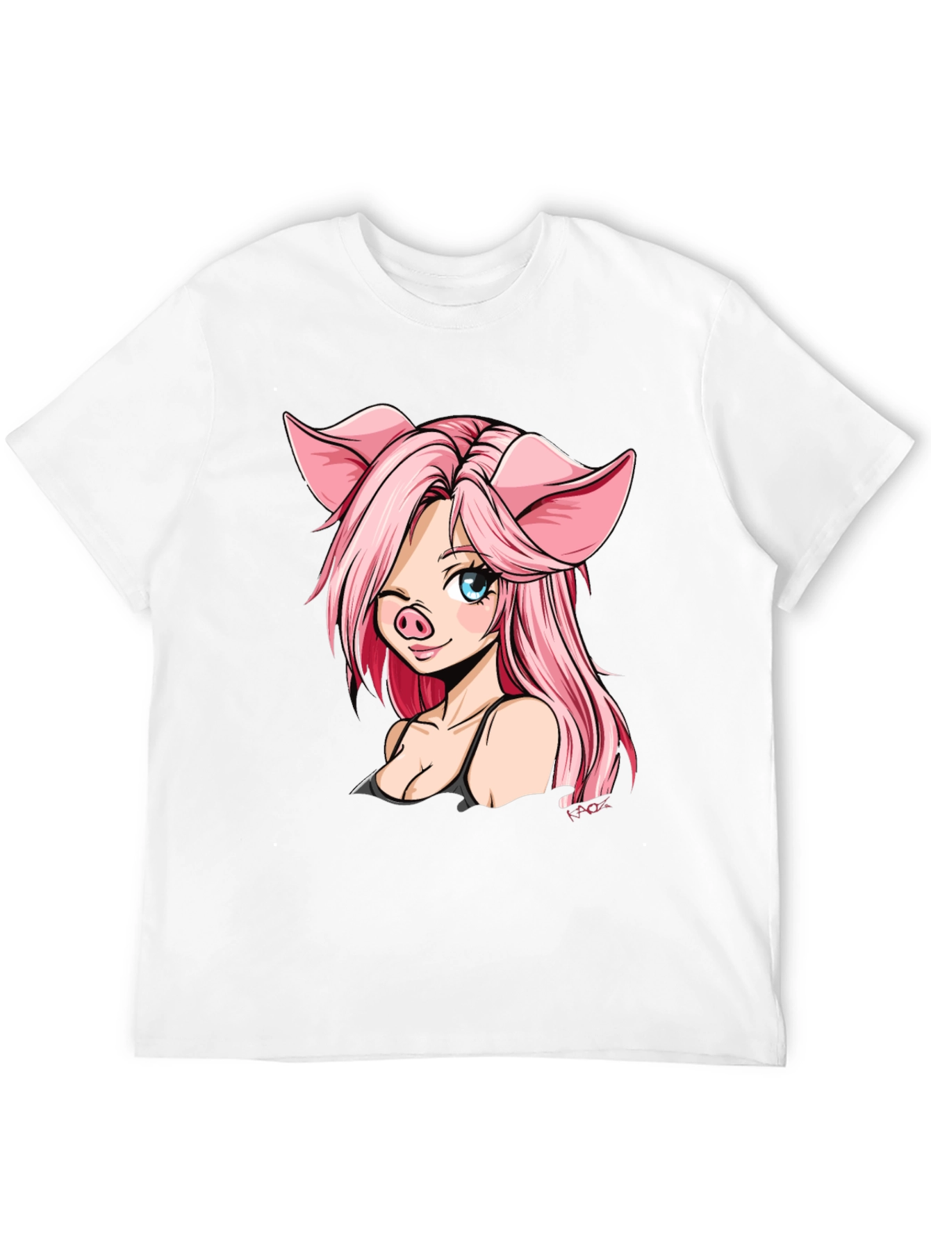 Pig Anime Girl Black T-Shirt