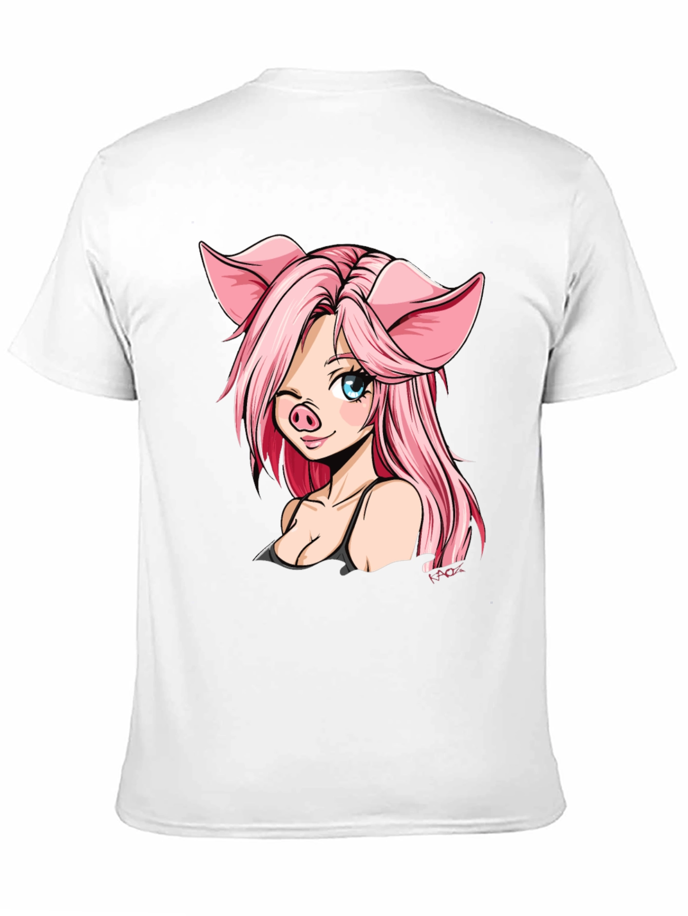 Pig Anime Girl Black T-Shirt