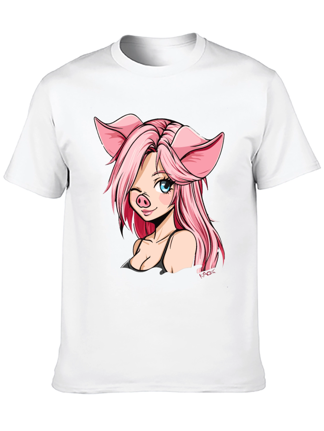 Pig Anime Girl Black T-Shirt