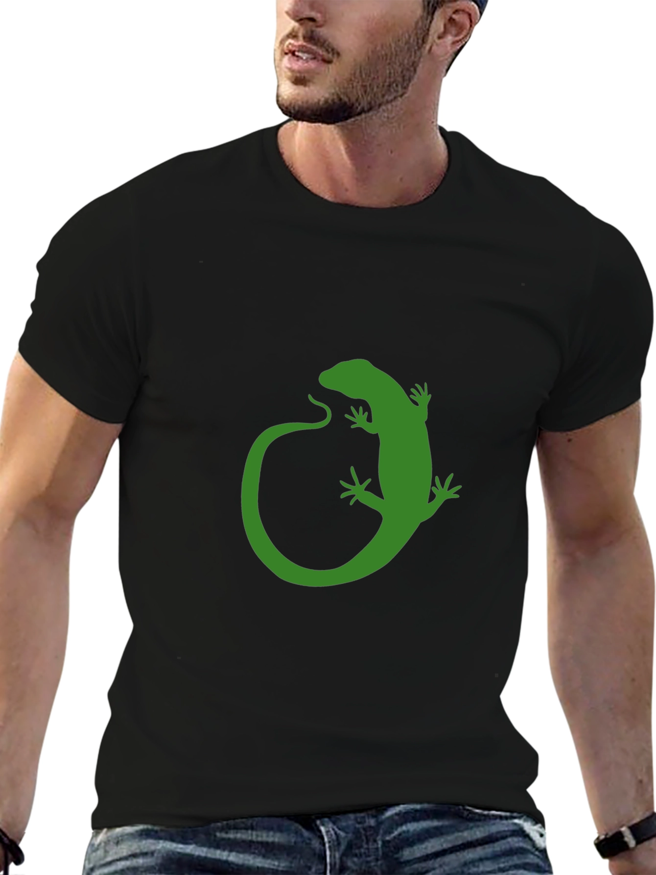Green Lizard Graphic Black T-Shirt