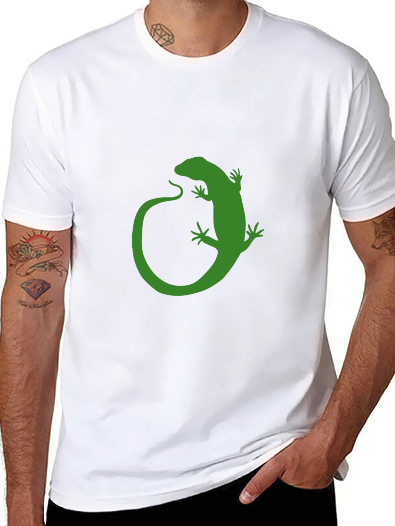 Green Lizard Graphic Black T-Shirt