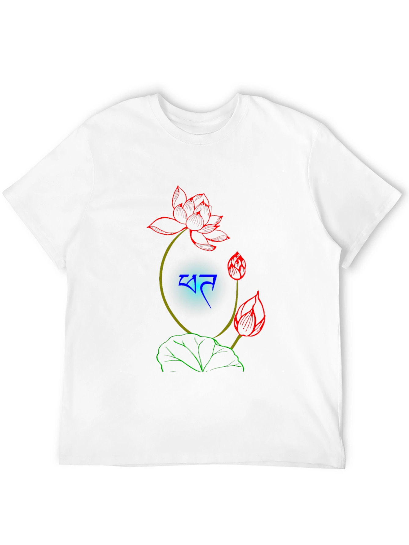 Black T-Shirt with Floral Lotus Design