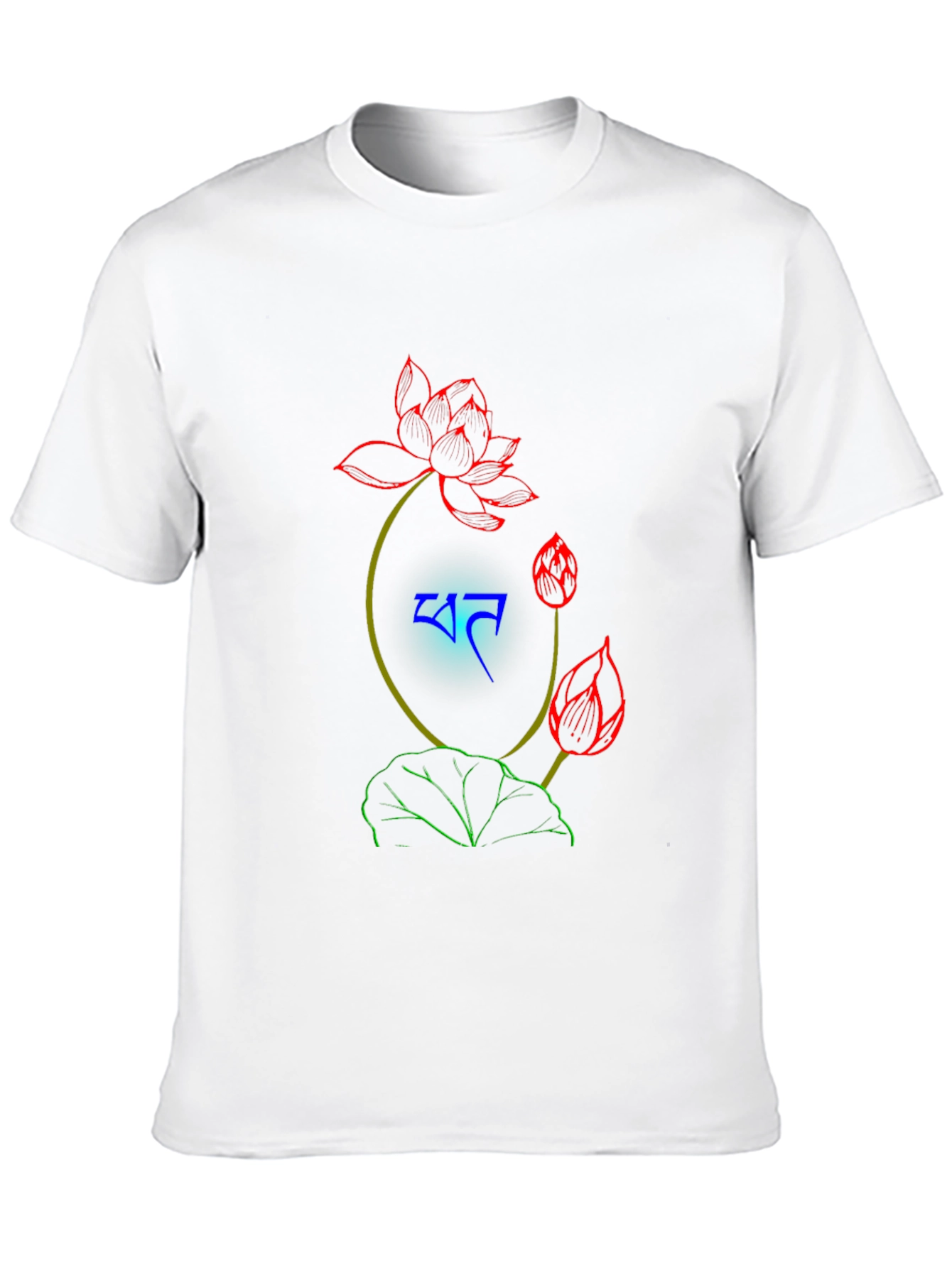 Black T-Shirt with Floral Lotus Design