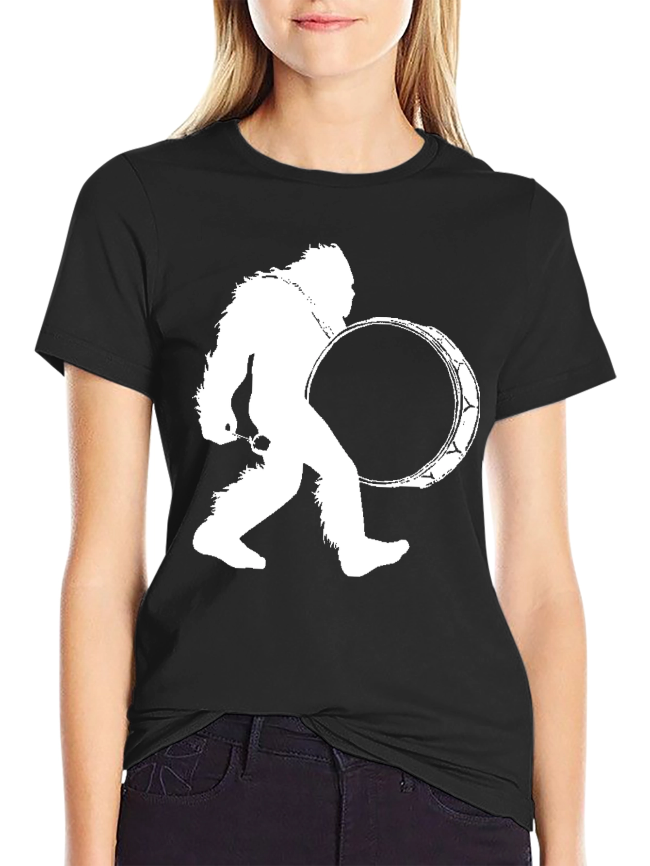 Sasquatch Drummer Black T-Shirt - Bigfoot Tee