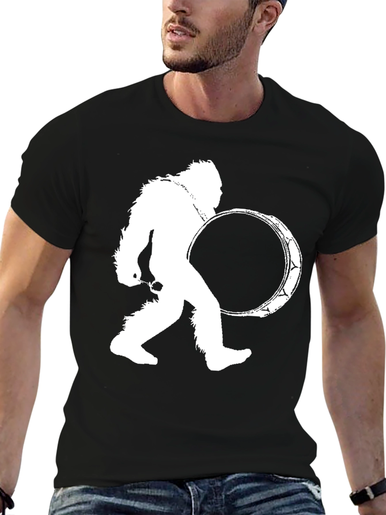 Sasquatch Drummer Black T-Shirt - Bigfoot Tee