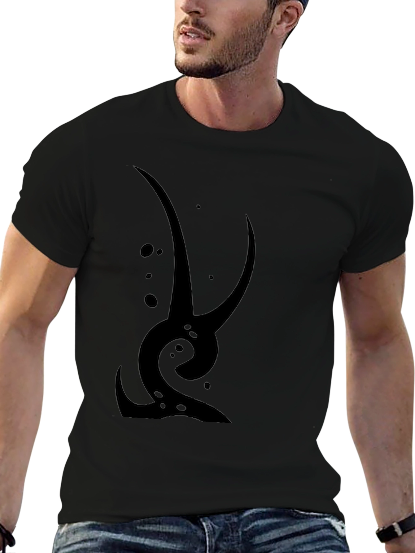 Abstract Graphic Tee - Black Cotton Casual Wear