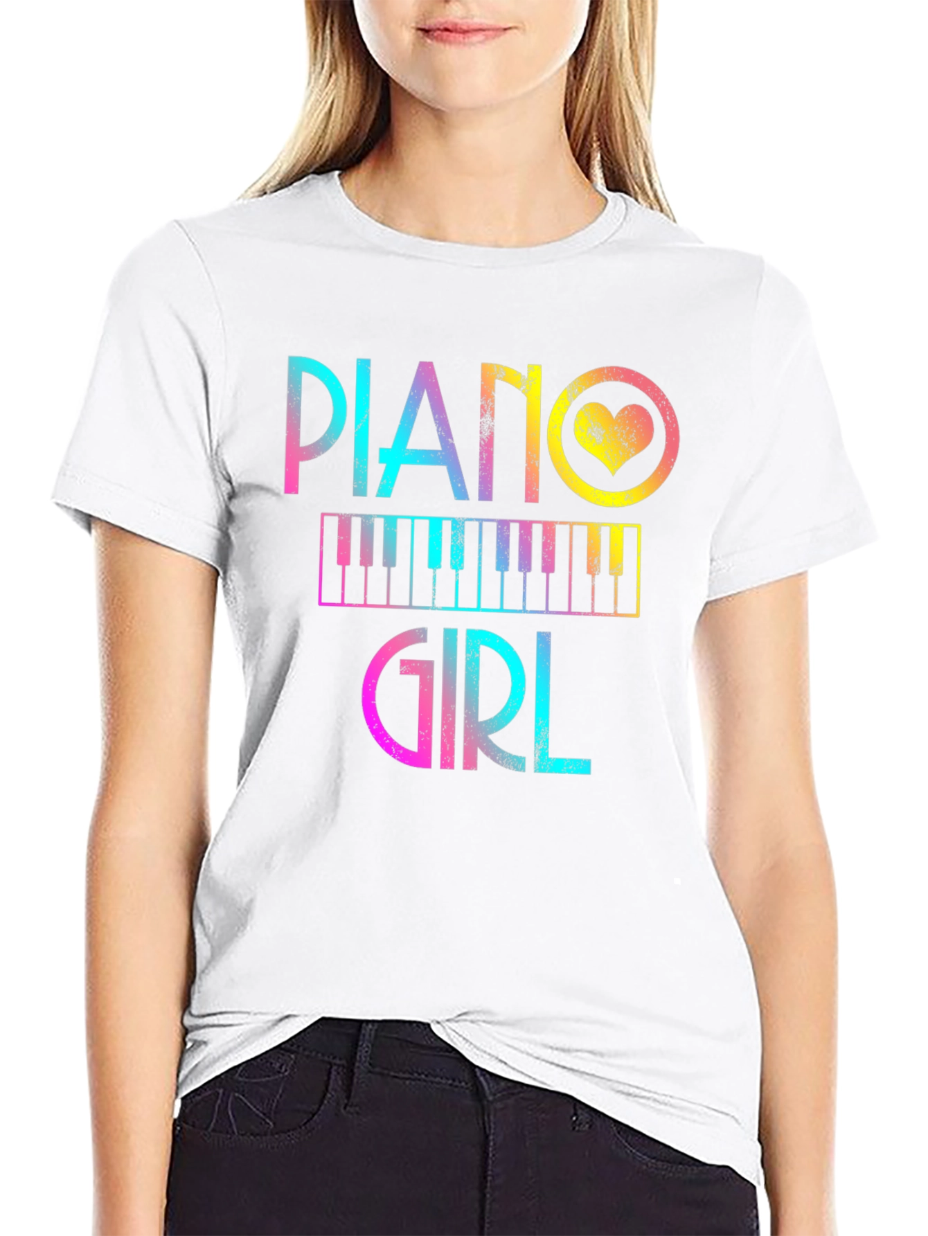 Piano Girl Graphic Tee - Music Lover T-Shirt