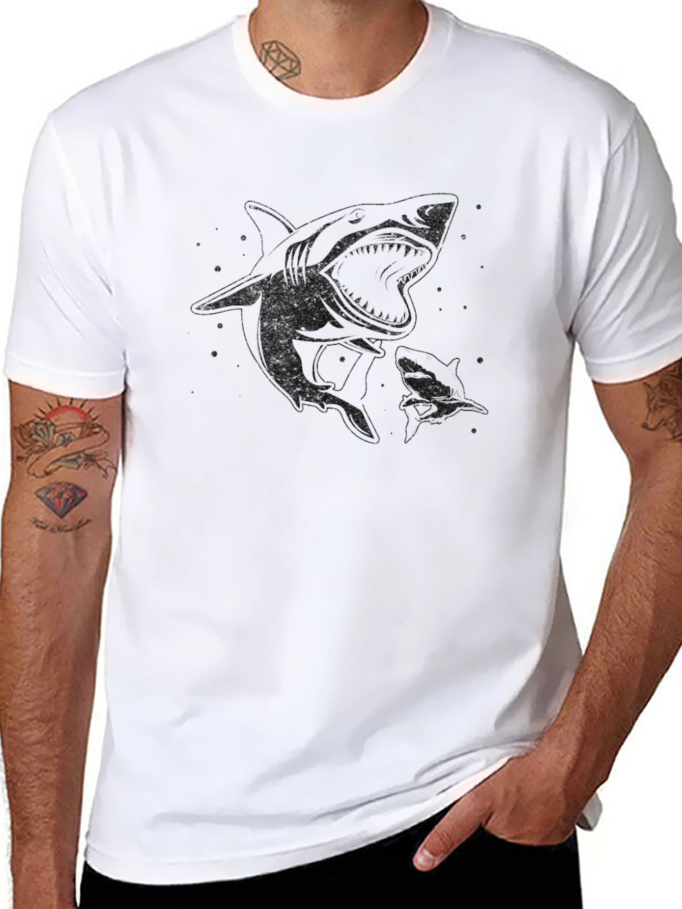 Shark Graphic Print Mens Black T-Shirt