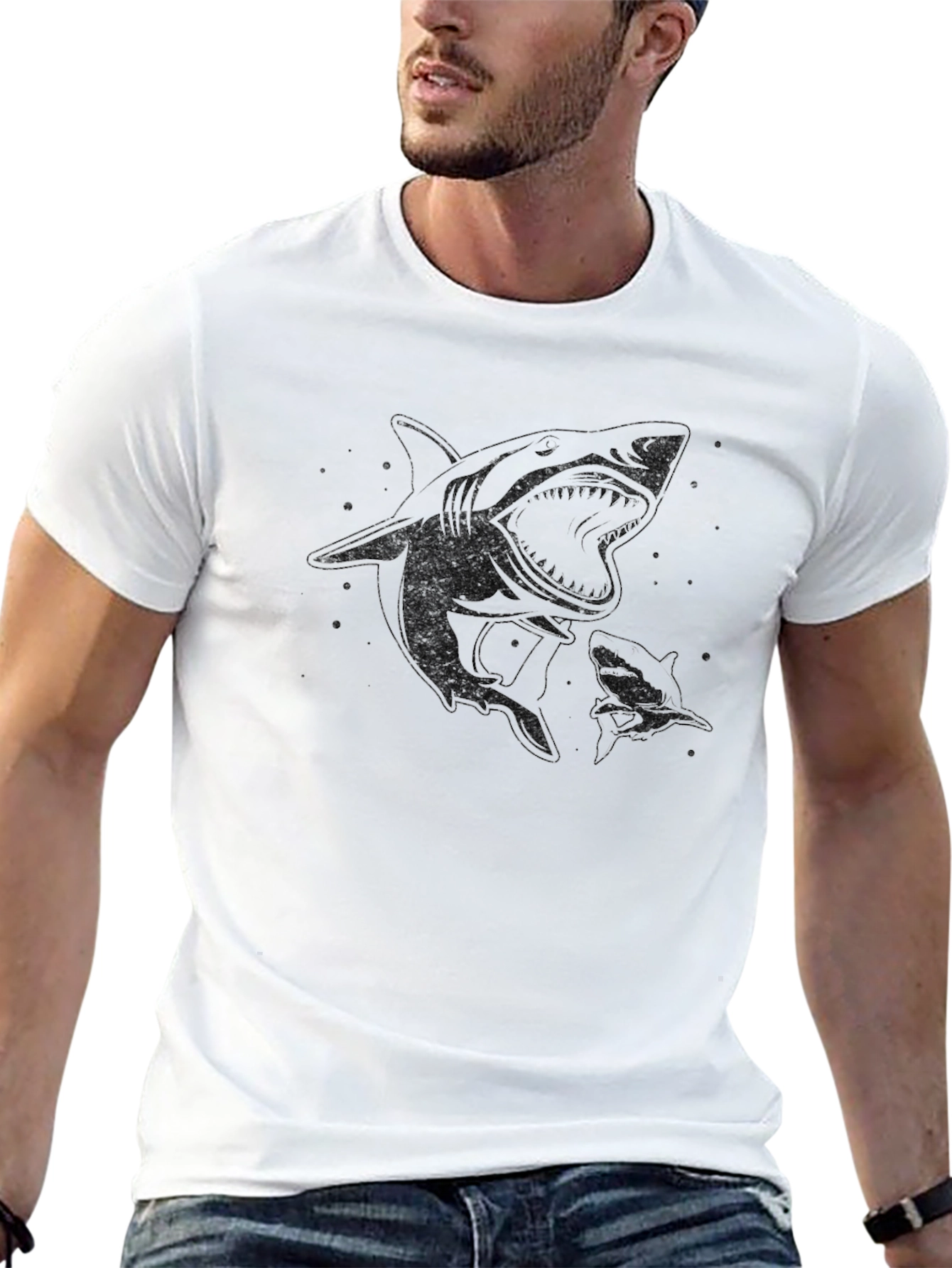 Shark Graphic Print Mens Black T-Shirt