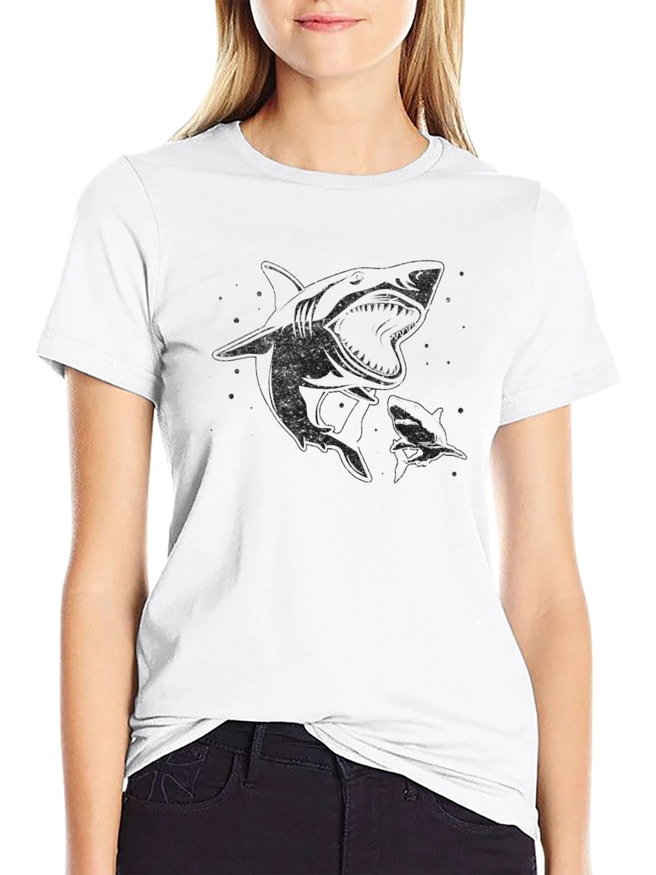 Shark Graphic Print Mens Black T-Shirt