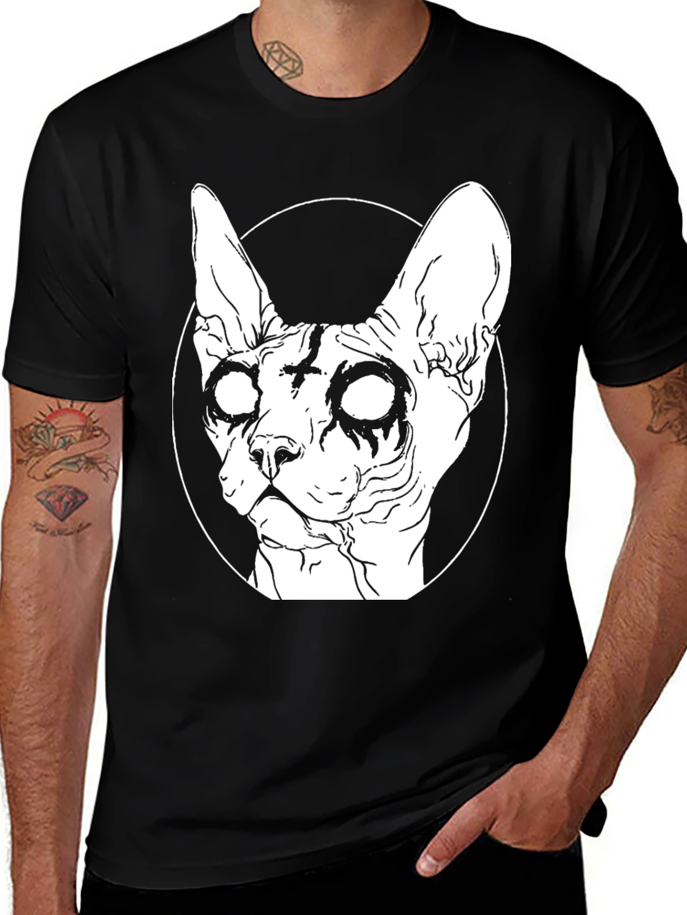 Gothic Cat T-Shirt - Sphynx Cross Design
