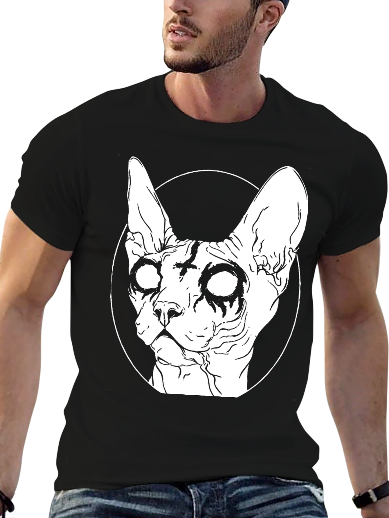 Gothic Cat T-Shirt - Sphynx Cross Design
