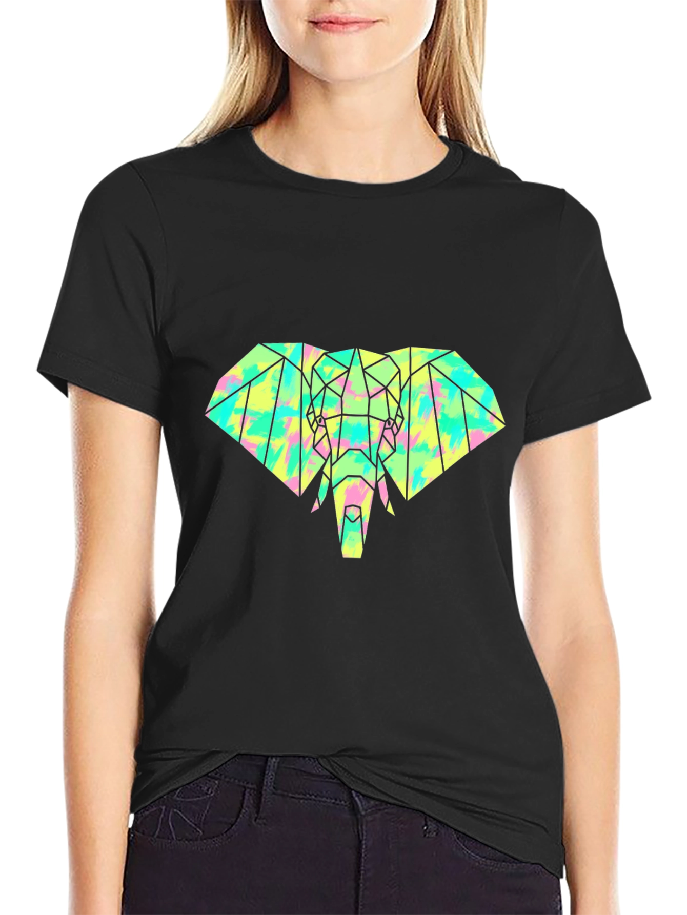 Geometric Elephant Graphic Tee - Modern Art Shirt