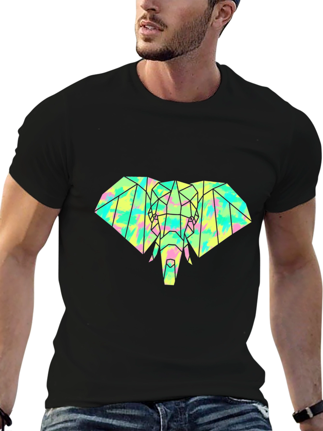 Geometric Elephant Graphic Tee - Modern Art Shirt