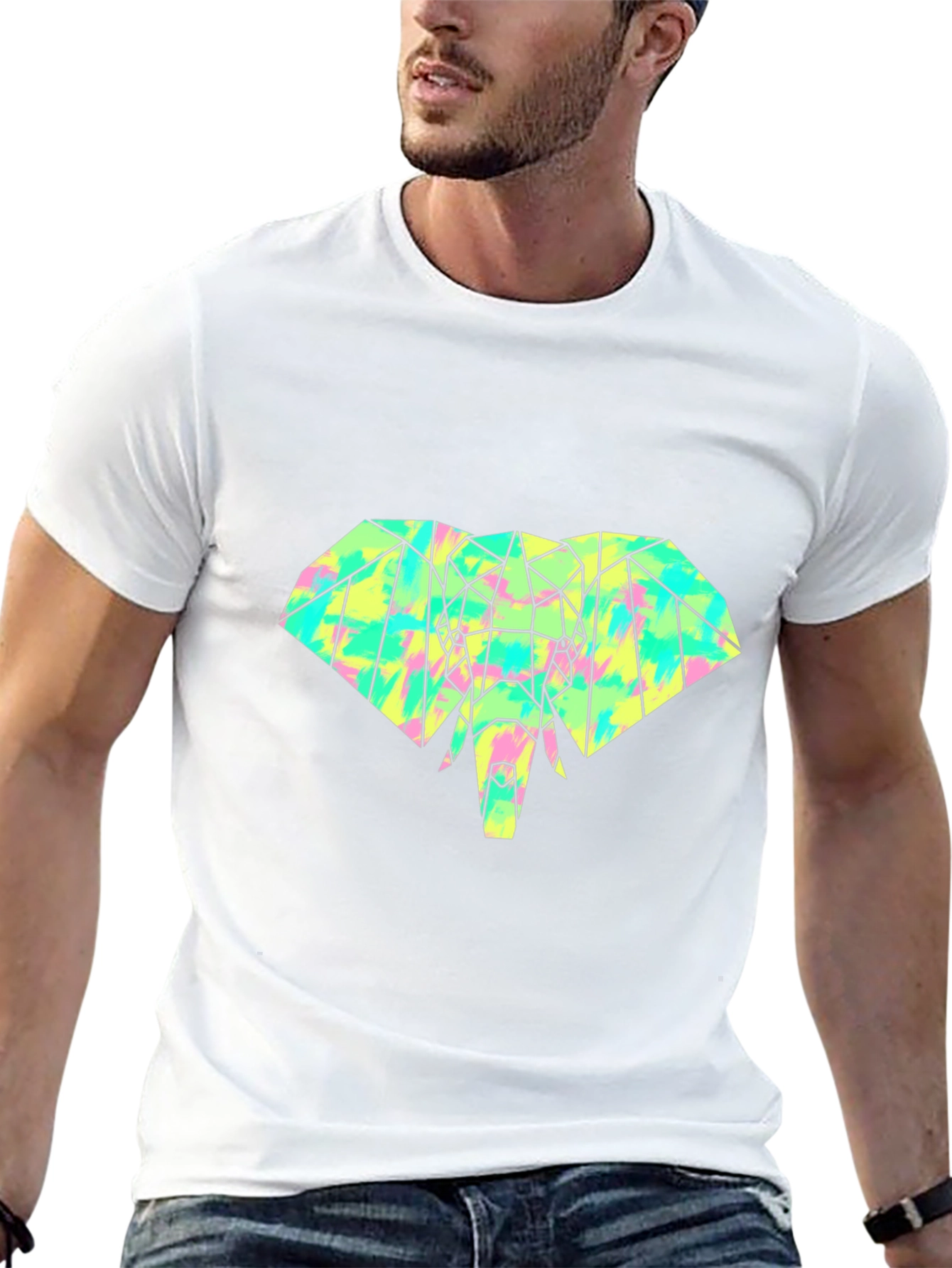 Geometric Elephant Graphic Tee - Modern Art Shirt