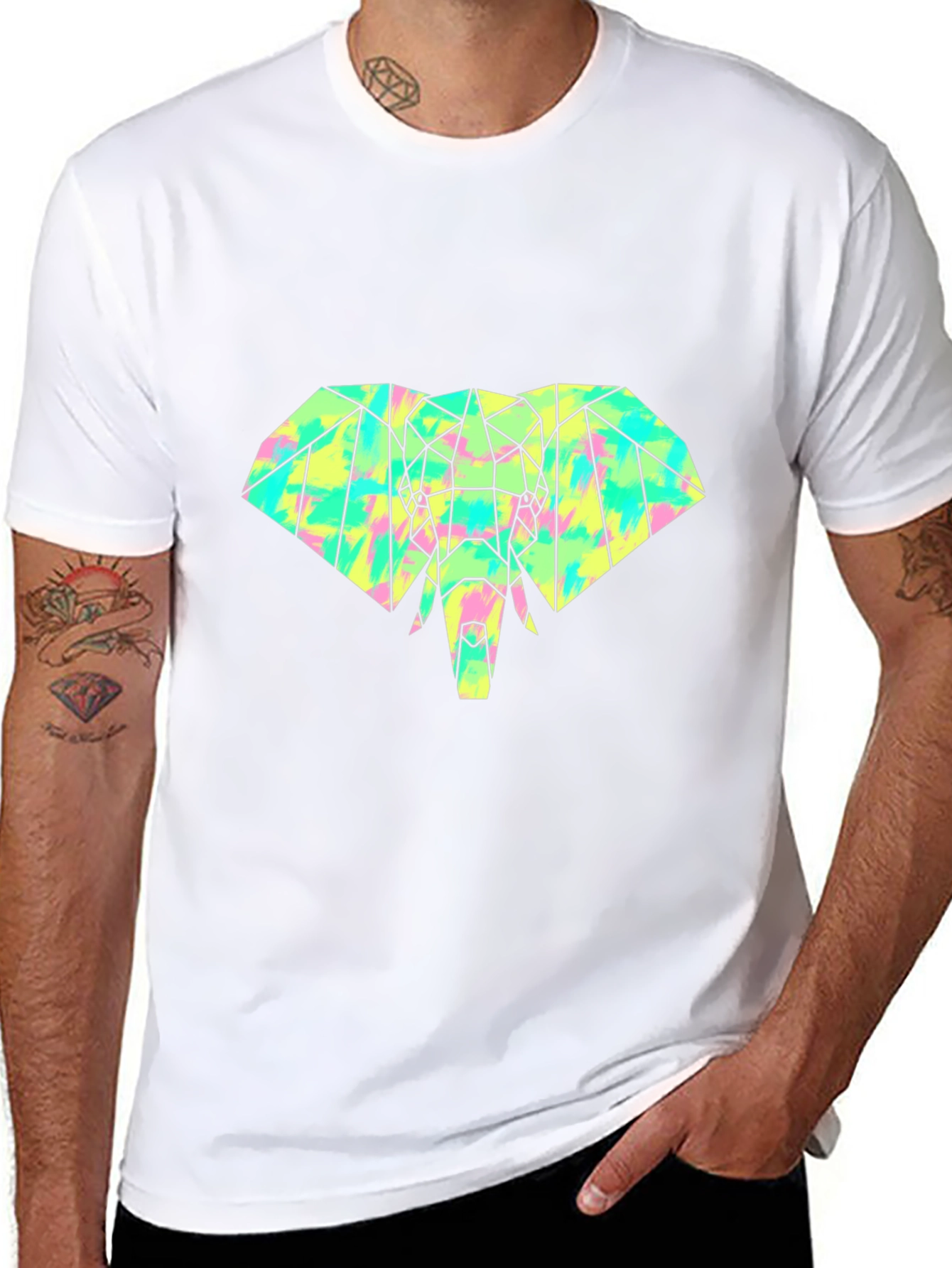 Geometric Elephant Graphic Tee - Modern Art Shirt