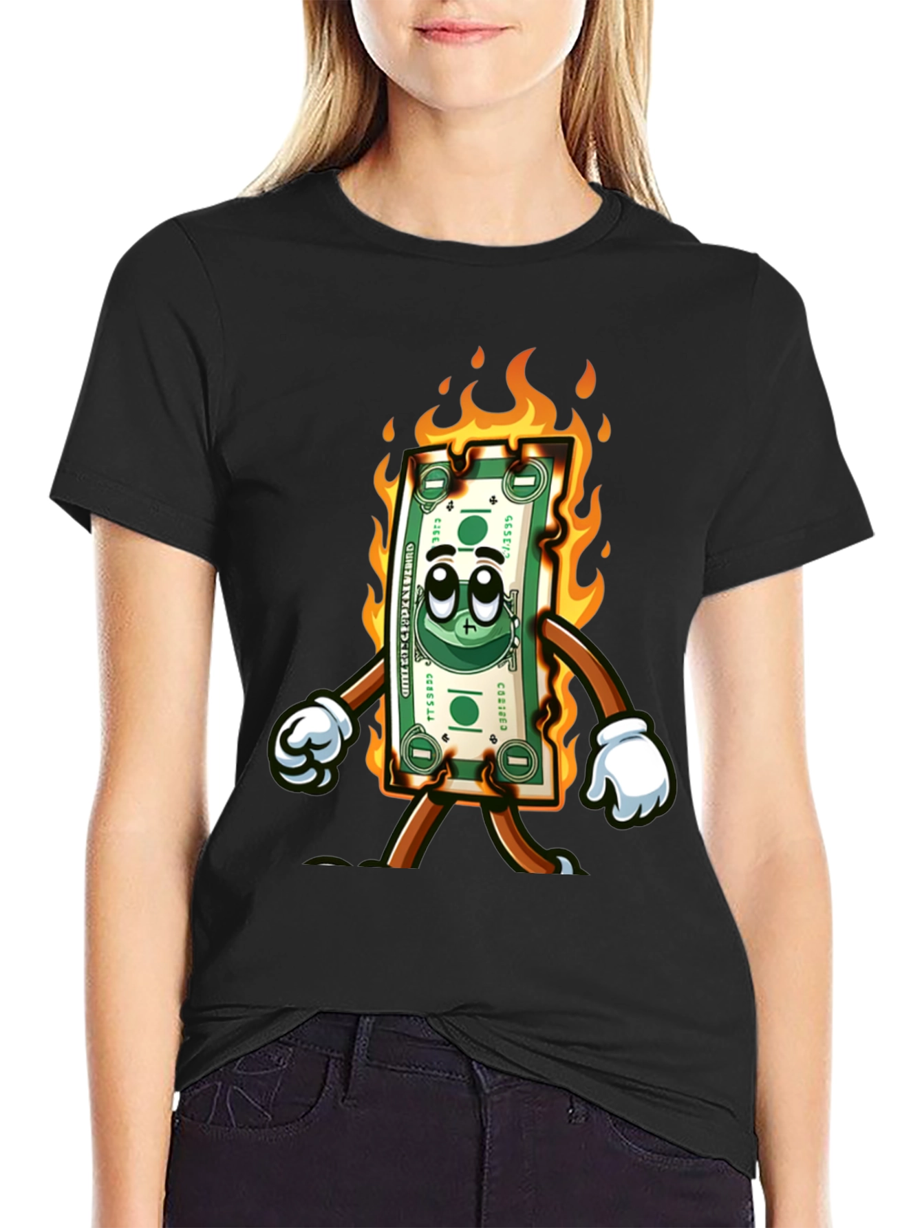 Burning Money Cartoon T-Shirt
