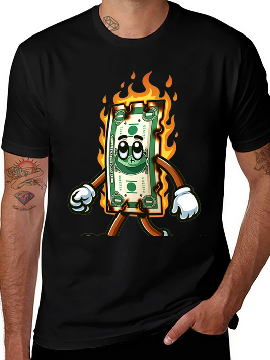 Burning Money Cartoon T-Shirt
