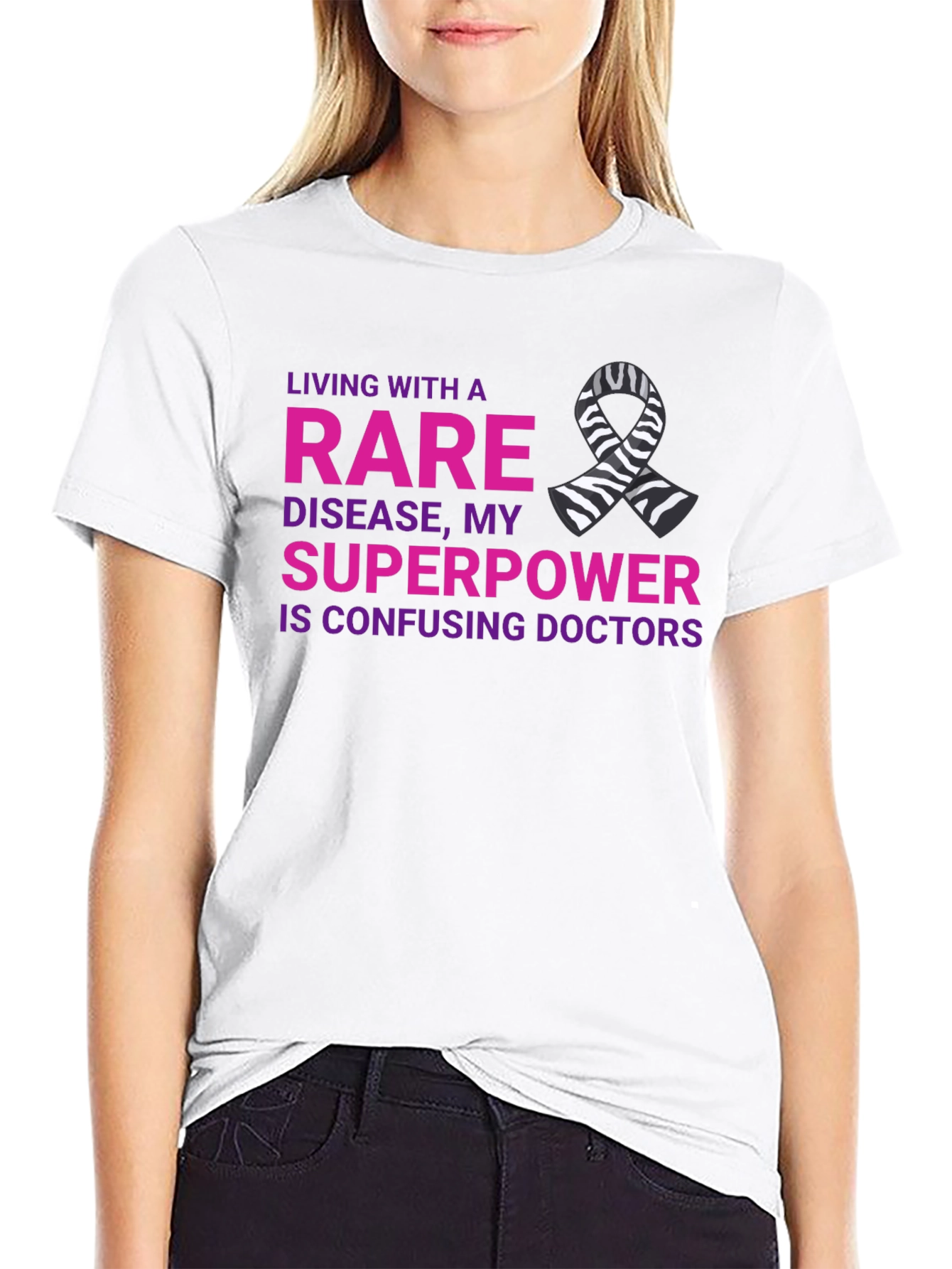Rare Disease Superpower T-Shirt Zebra Ribbon Awareness