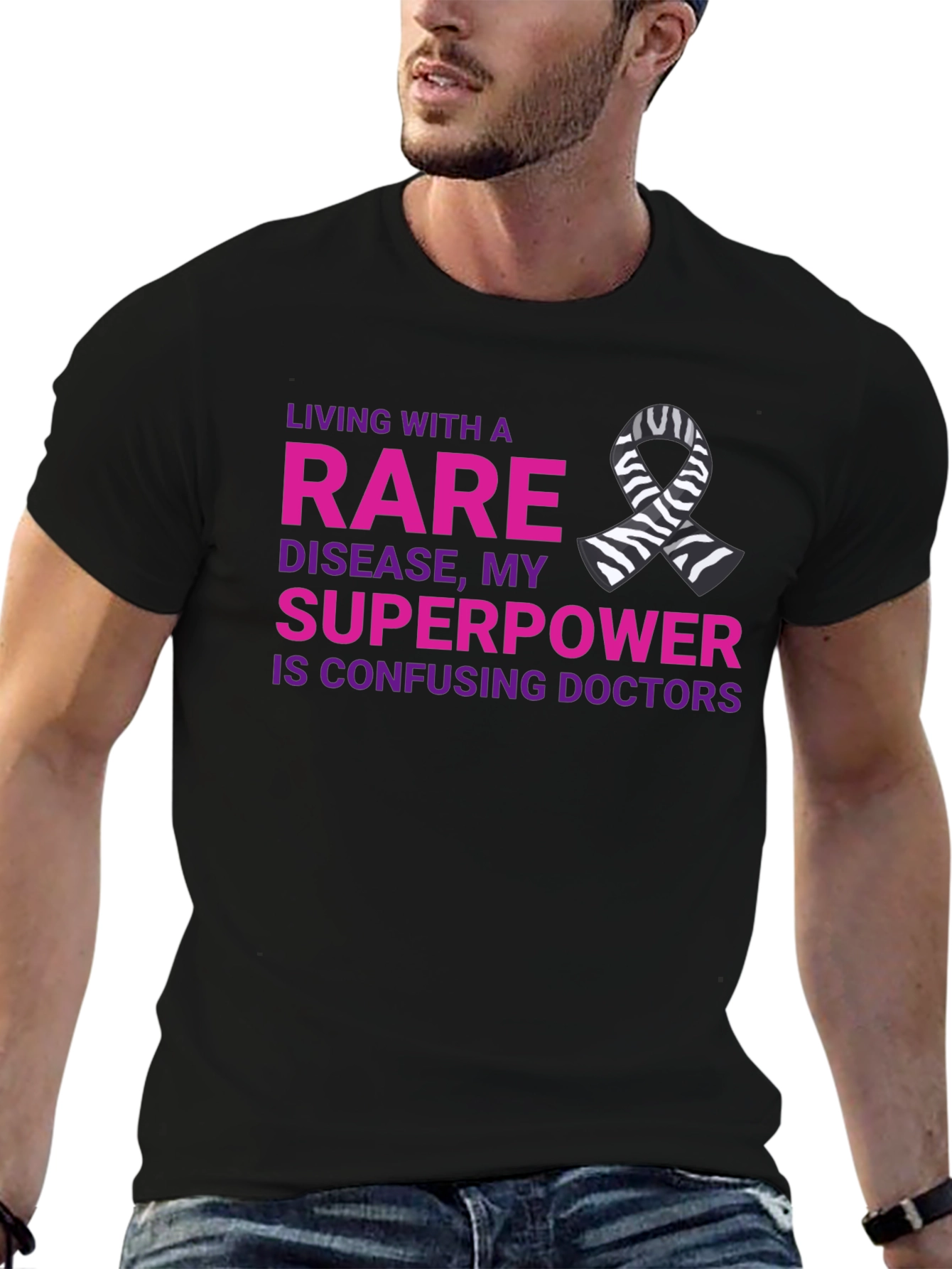 Rare Disease Superpower T-Shirt Zebra Ribbon Awareness