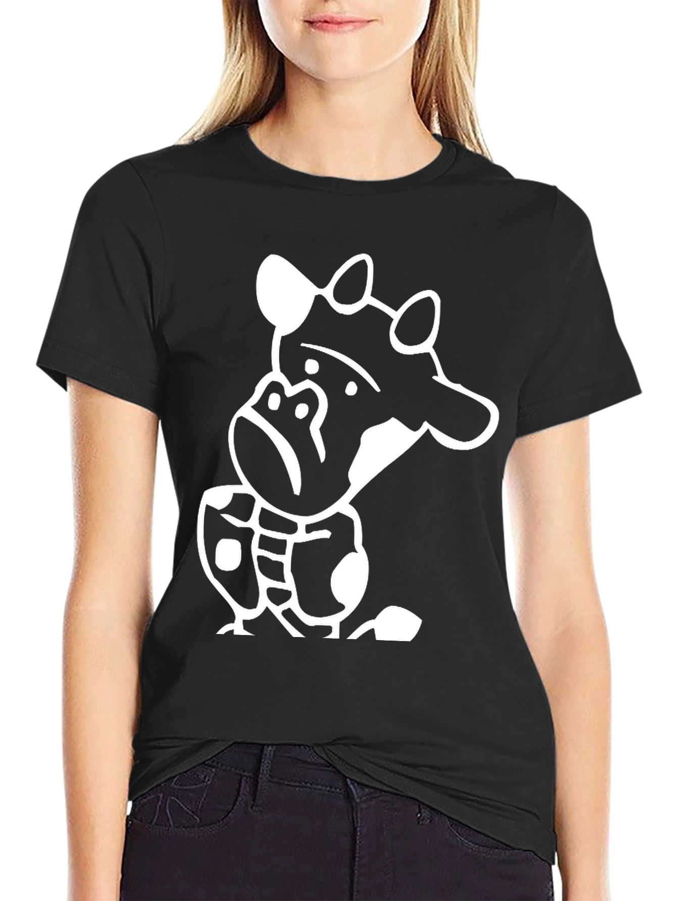 Funny Giraffe Graphic Tee - Black Cotton T-Shirt