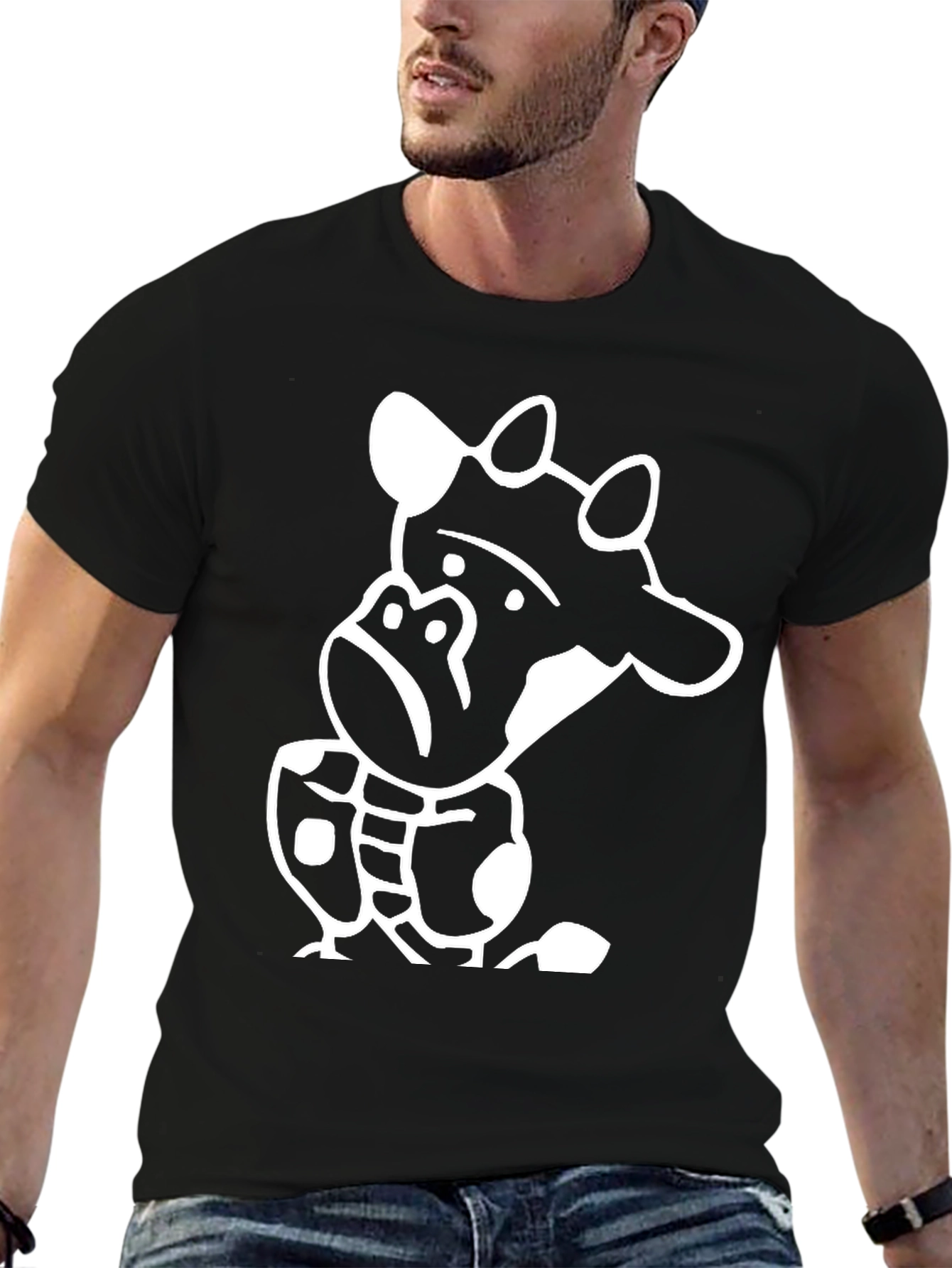 Funny Giraffe Graphic Tee - Black Cotton T-Shirt