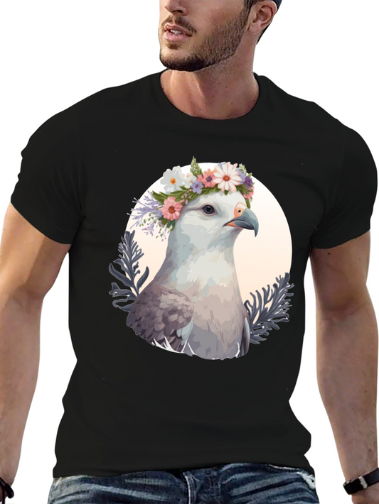 Floral Eagle Graphic Tee - Unique Animal Print Shirt